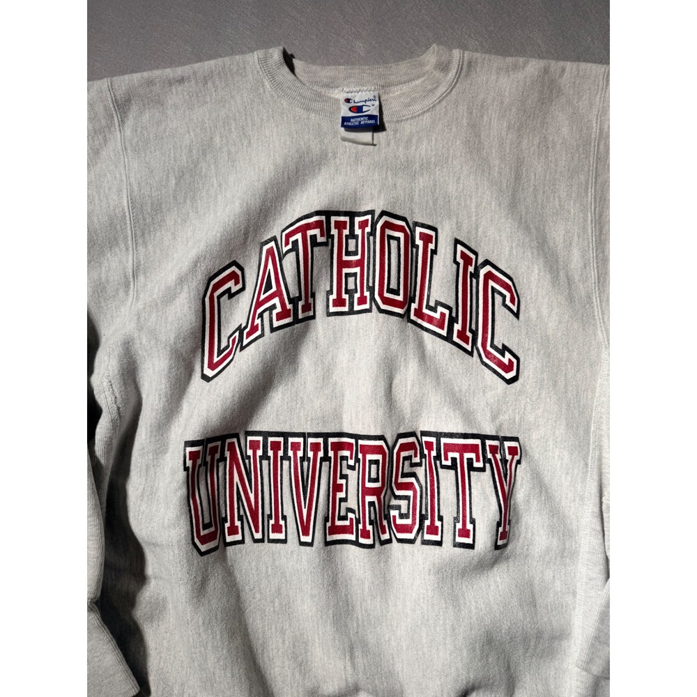 Vintage Champion Reverse Weave Sweatshirt Men L Grey Catholic University - Picture 2 of 5